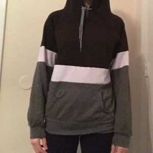 black, white and gray hoodie